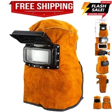 Welding Helmet Mask with Flip Open Lens, Leather Welding Hood Grinding Protec...