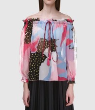 Philosophy di Lorenzo Serafini Off Shoulder Cloud Star Silk Sheer Blouse US 4