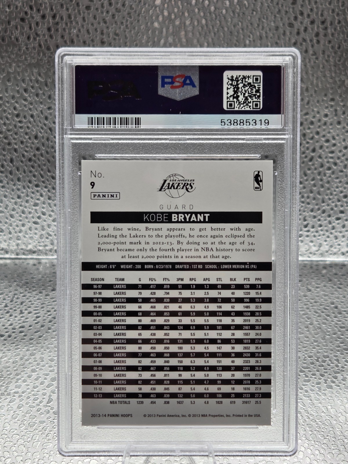 2013 Hoops Lakers Star ~ KOBE BRYANT Card PSA 10 GEM MINT (Pop 109) view 2
