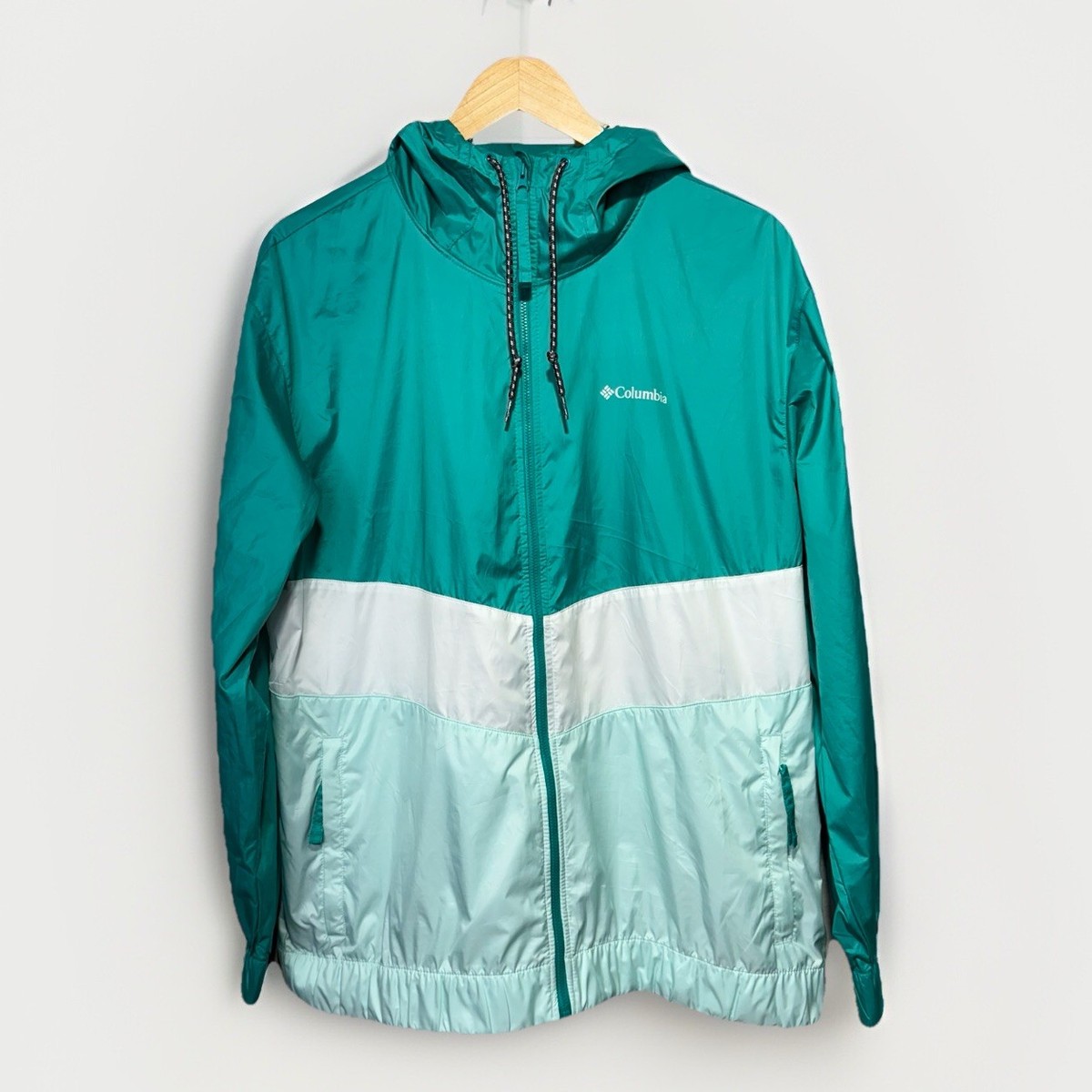 Columbia Windbreaker Jacket Women's XL Teal White Colorblock