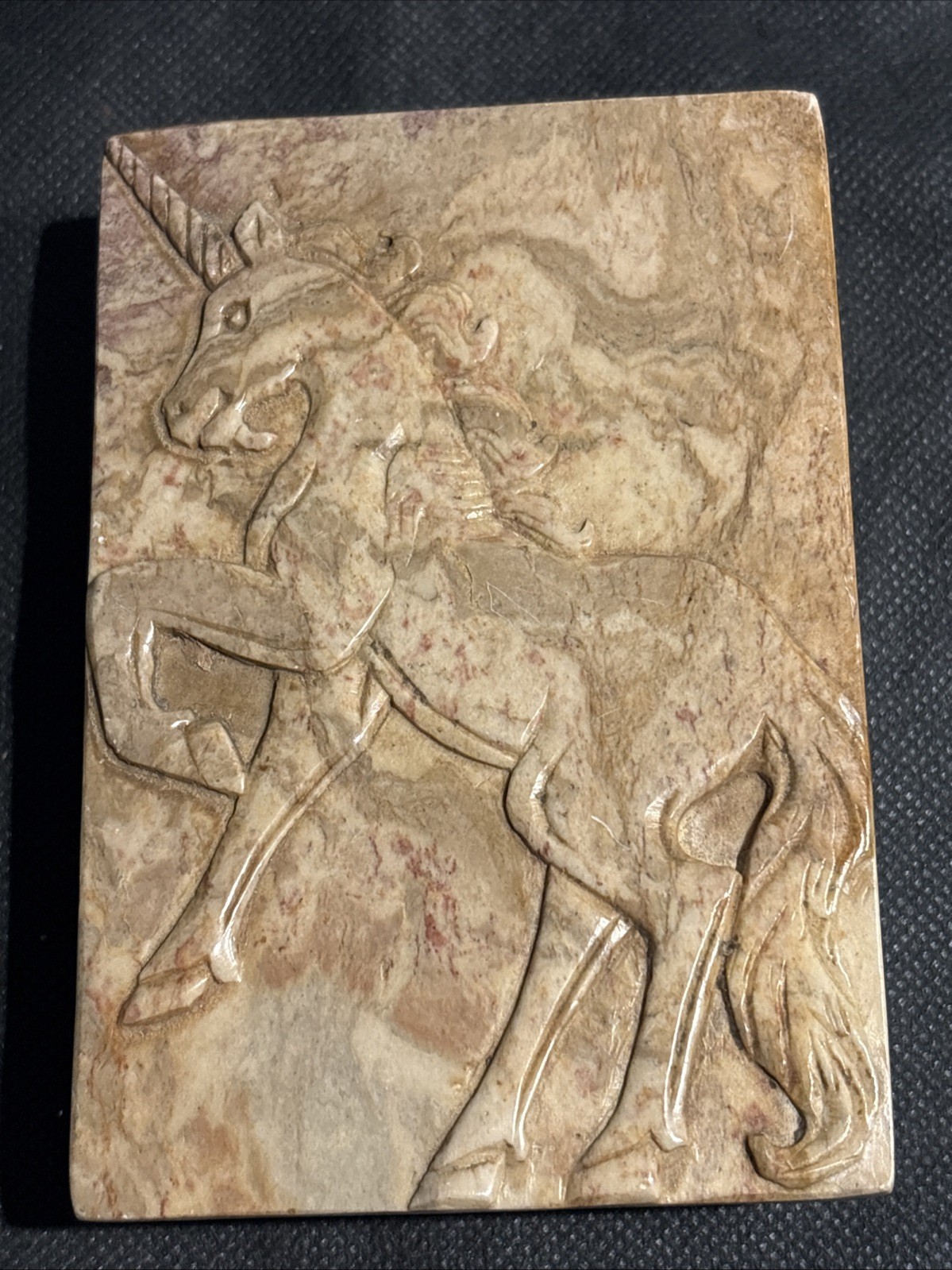 Vtg Carved Stone unicorn Trinket Box