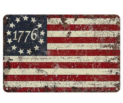 Vintage 1776 Betsy Ross American Flag Metal Sign   Rustic Patriotic Wall Decor
