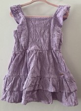 Purple Eyelet Fit & Flare Girls Dress Sleeveless Short Ruffle Square Neck