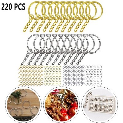 220X Silver Keyring Blanks Tone Key Chains Open Split Jump Ring 4-Link Tags New