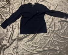 Nautica Men's Navy Cotton Jersey Henley Pajama Top M Long Sleeve Lightweight