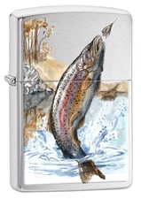 Zippo Rainbow Trout Fishing Lighter, Brushed Chrome NEW IN BOX