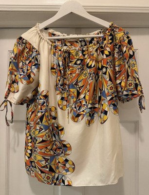Tory Burch 100 Silk Top - Sweet Tangerine Psychedelic Geo