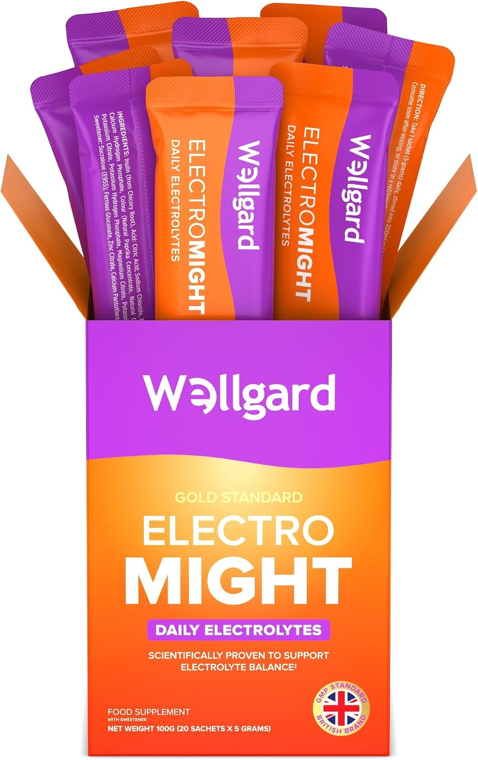 Wellgard Electromight Electrolytes Sachets 20 Pack Zero Sugar Rehydration Powder