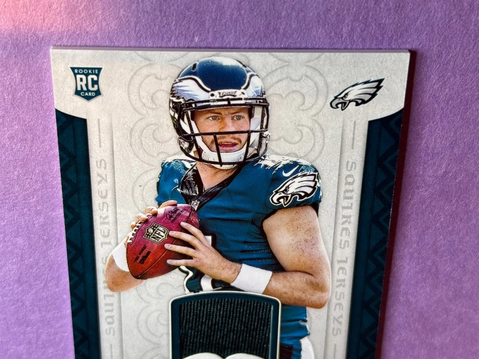 2016 Panini Carson Wentz #2 RC Squires Jerseys Player Worn Relic Eagles /Vikings - Image 3 of 4