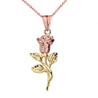 Halskette mit Anhänger zweifarbig Gold Diamantschliff Blume Rose