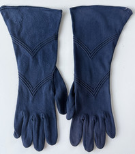 Vintage 60s Meyers Make 3/4 Evening Gloves Size 8 Navy Blue Fabric USA