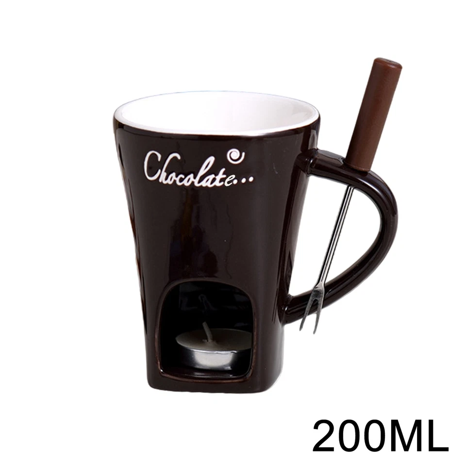 Taza de café fondue fundida mantequilla queso chocolate olla caliente 200 ml con tenedor Foto 3 de 4