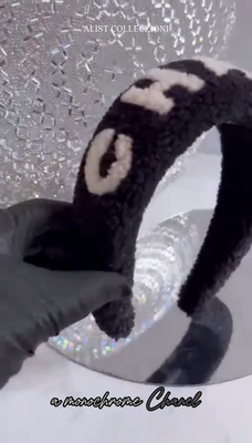 NEW Chanel 25B Headband Shearling Black/Ecru With Logo | eBay