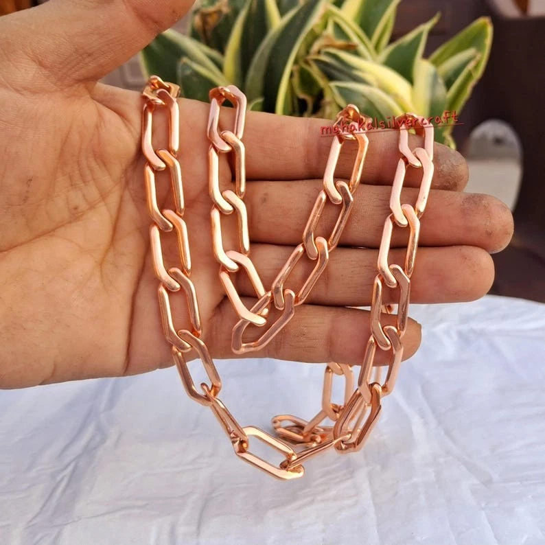 Cadena de cobre puro collar de cadena cubana de cobre macizo cadena hecha a mano cadena ADJ Foto 2 de 4