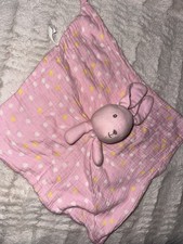 Walmart Pink Yellow Polka Dot Bunny Head Lovey Security Blanket Bow Muslin Knot
