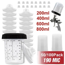 50/100pcs CUPS Disposable Paint Spray Gun Cup Liners and Lid System ( 190 Mic )