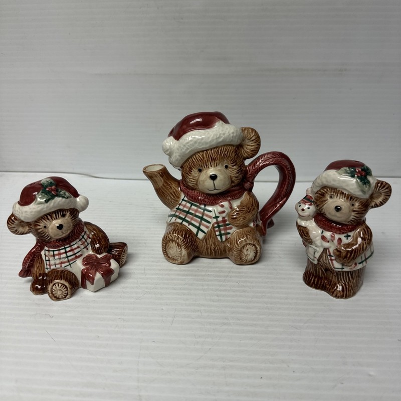 Vintage 1991 FF/Korea-Sri Lanka porcelain teddy bear salt pepper shakes creamer