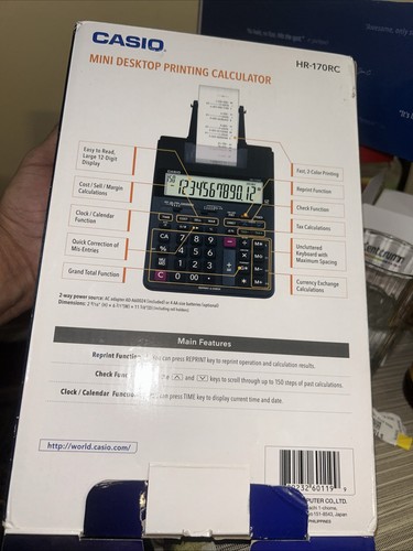 Casio Printing Calculator 6-1/2"Wx11-5/8"Lx2-9/16"H Black HR170RC - Picture 7 of 11