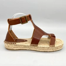 SOLUDOS Womens 8 Banded Shield Espadrille Sandals Shoes Brown Leather Platform