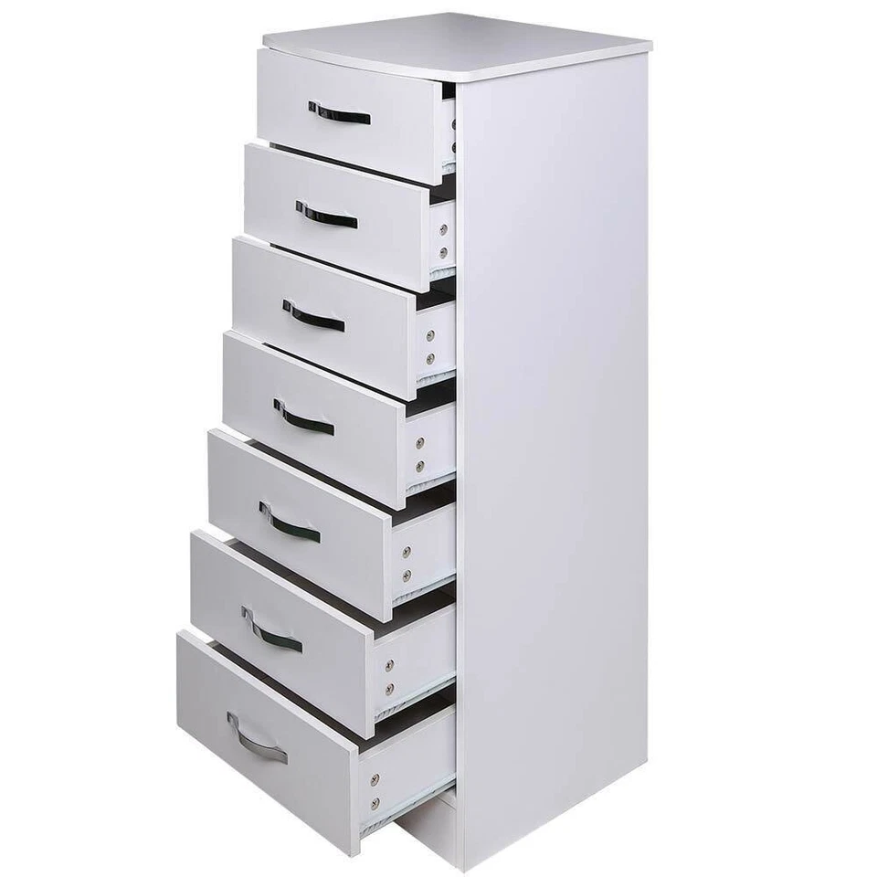 Mobile Cassettiera 7 Cassetti Settimino in legno MDF 46x42x116cm Bianco Moderno - Immagine 3 di 4