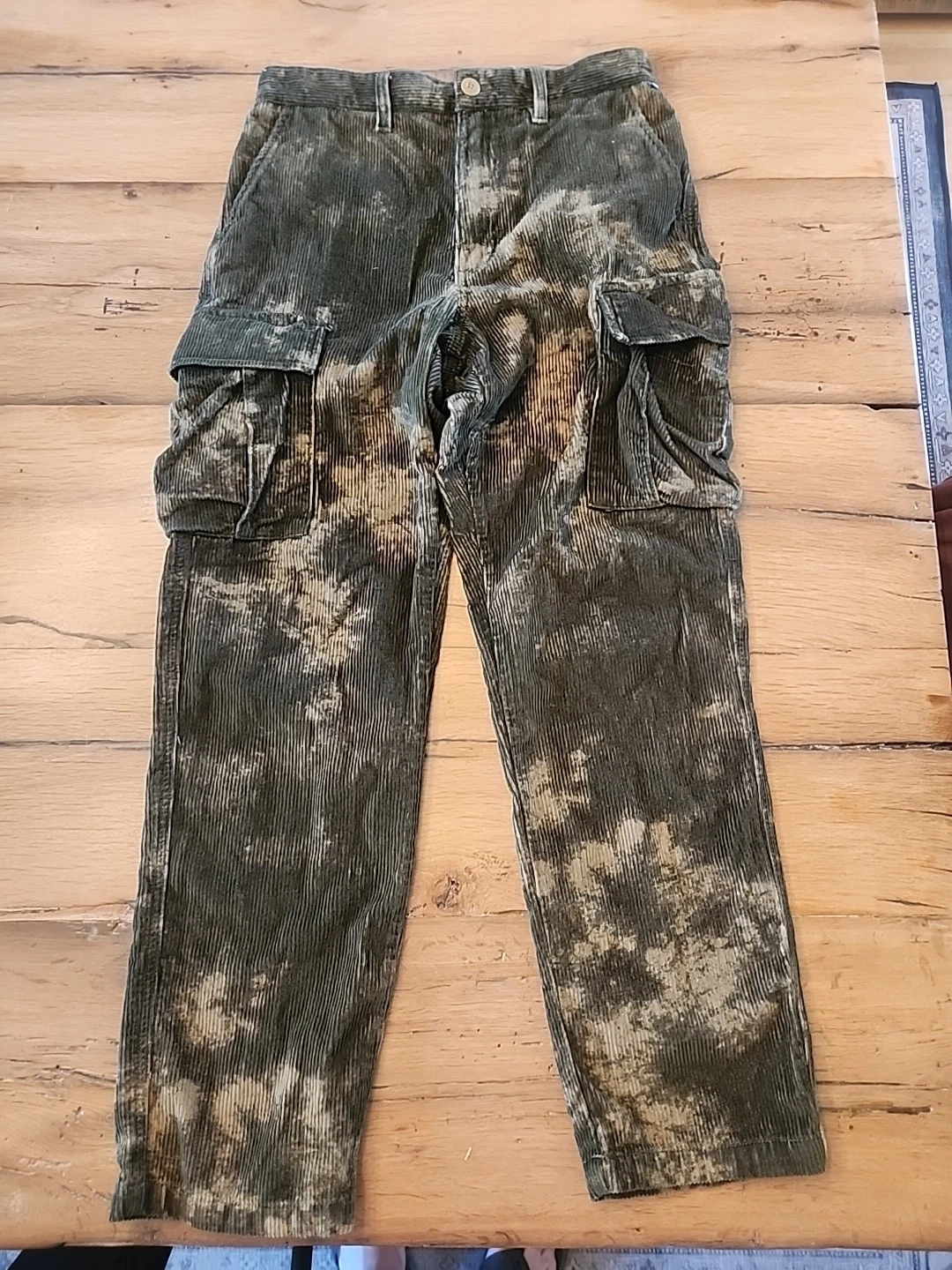 VANS Cord pantaloni cargo larghi in velluto a coste conici da uomo 28x28 tie dye verde mimetico