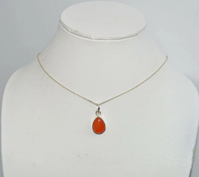 Spirituale Crescita Arancione Corniola Pera Gemma 925 Argento Sterling Collana - Immagine 3 di 4