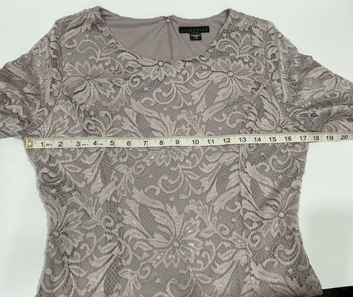 Attention Womens Lace Overlay Dusty Lavender 3/4 Sleeve Sheath Dress Size L - Picture 6 of 11