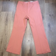 Vintage 60s 70s Pants Dickies Polyester Pink Disco Nik Mod Wide Leg Mens 36 29