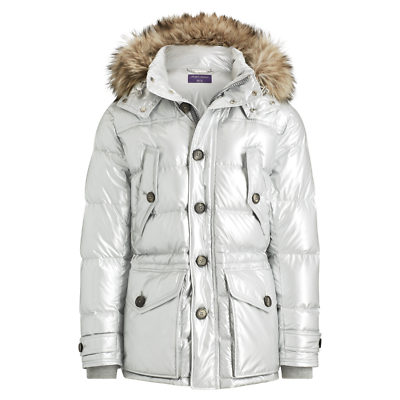 $2,495 Ralph Lauren Purple Label RLX Foil Down Fur Hooded Puffer