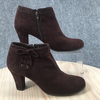 Whats What Boots Womens 8.5 M Split Toe Ankle Booties Heels Brown Fabric Zipper