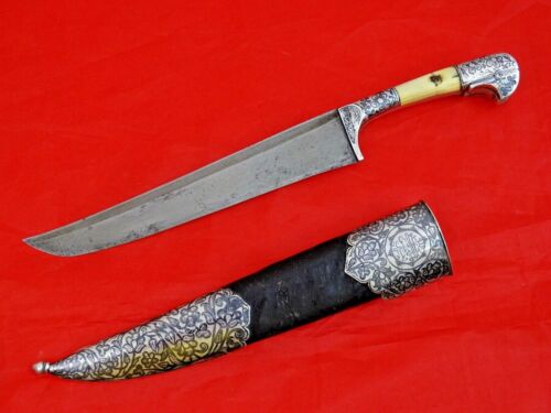 SILVER UZBEK BUKHARA DAGGER KNIFE CENTRAL ASIA ISLAMIC DAMASCUS WOOTZ sword 1900 - Picture 1 of 12