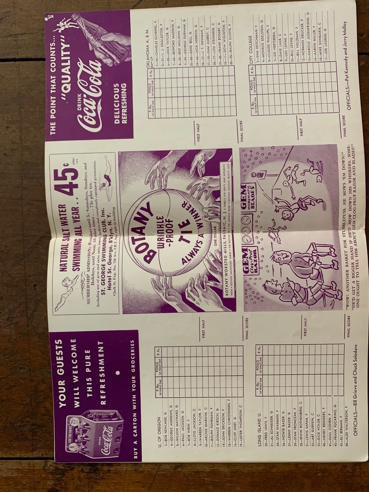Programme De Basket 1941 Oklahoma A&M Vs St Joseph's - Collection Vintage, état Mint