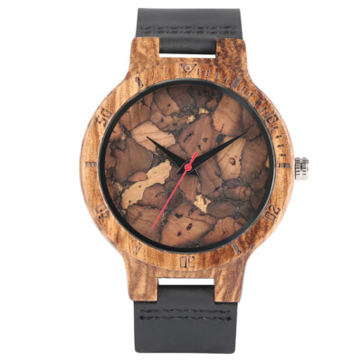 Handgefertigte Holz Bambus Analog Lederband Männer Holz Quarz Armbanduhr Geschenk