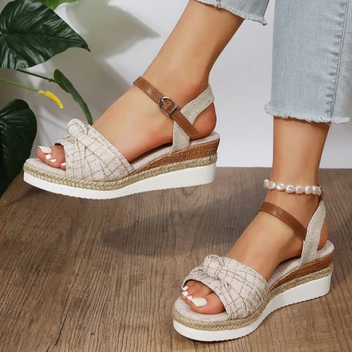 Damen Sommer Freizeit offene Zehenpartie Keilabsatz bequem Knöchelriemen Sandalen Strandschuhe - Bild 7 von 94