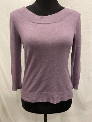 JACLYN SMITH Classic Silk Cashmere 3/4 Sleeve Lilac Knit Pullover Sweater Small