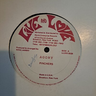 Reggae PINCHERS / KING JAMMY - AGONY / VERSION.  1987 UK DANCEHALL  12'' SINGLE