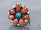 Vintage Navajo Sterling Silver Turquoise Red Coral band Ring size 4