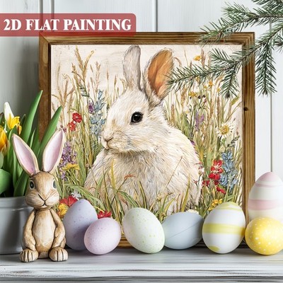Bunny Wildflowers Meadow Easter Wooden Plaque Farmhouse Rustic Wall Art Decor