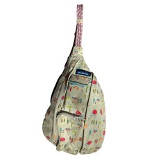 KAVU Rope Bag Sling Backpack Summer Beach Camper Print Canvas Tan Pink Blue