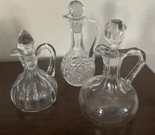 3 Vintage Cut & Clear Glass Cruets w/Stoppers