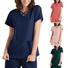 Women's Modern Elastic Medical Uniform Scrub Sets - V-Neck Top and Jogger Pants