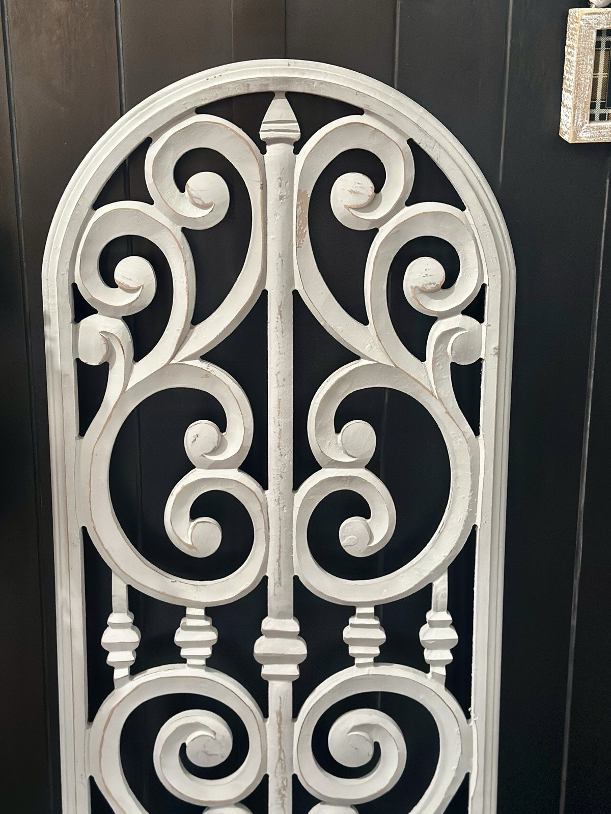 Handcarved Wood Arched/Scrolled Design Distressed Gray Wall Decor/Panel India