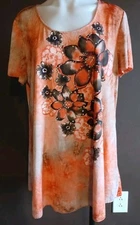  Laura Ashley Large Orange Multi  Embellished Scoop  Neck  Knit Top Tunic  