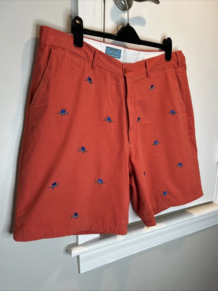 Castaway Nantucket Men’s 100% Linen Embroidered Fish Shorts Coral Size 40 - Image 2 of 4