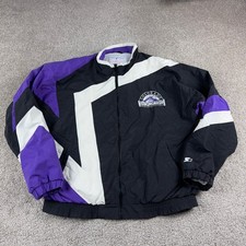 Colorado Rockies Jacket Mens Large Purple Black Starter Coat Baseball MLB 
