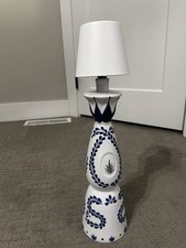 Clase Azul Reposado Tequila Bottle Touch Control Blue  White Ceramic Table Lamp