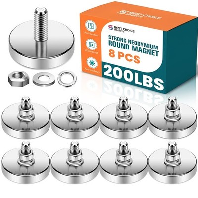 Super Strong Neodymium Round Magnet with M8 Male Thread Nuts Bolts 200 lb Corros