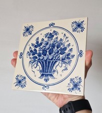 Large Stamped Delft Blue And White Vintage Basket Fruit Tile Wall Hanging Trivet