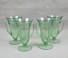4 Vintage Fostoria Priscilla Vaseline Green Glass Footed Handled Tumblers Mugs