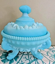 Westmoreland Blue Opaline Dragon Footed Shell Candy Trinket Glass Dish Mint Vtg